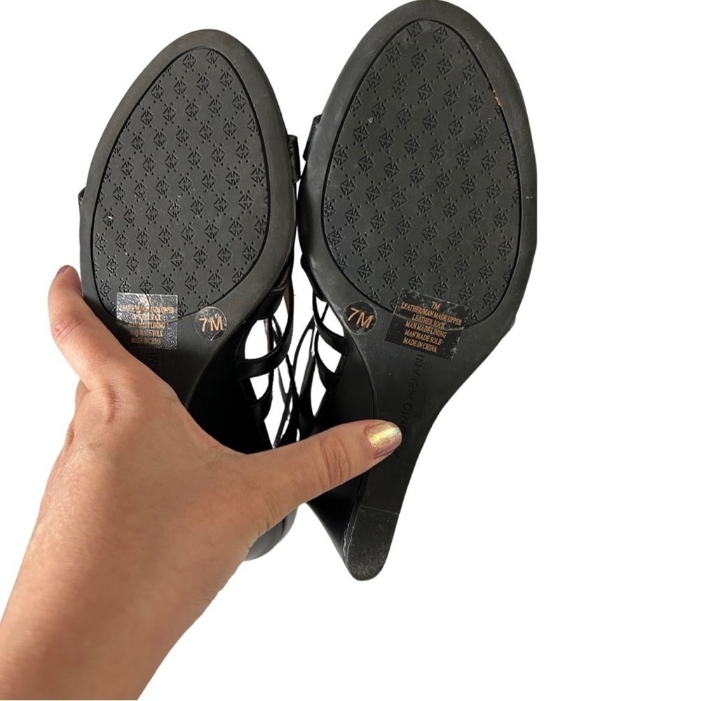 ANTONIO MELANI Adair Lace Up Black Leather Wedges Sandal Size 7 - Picture 4 of 6